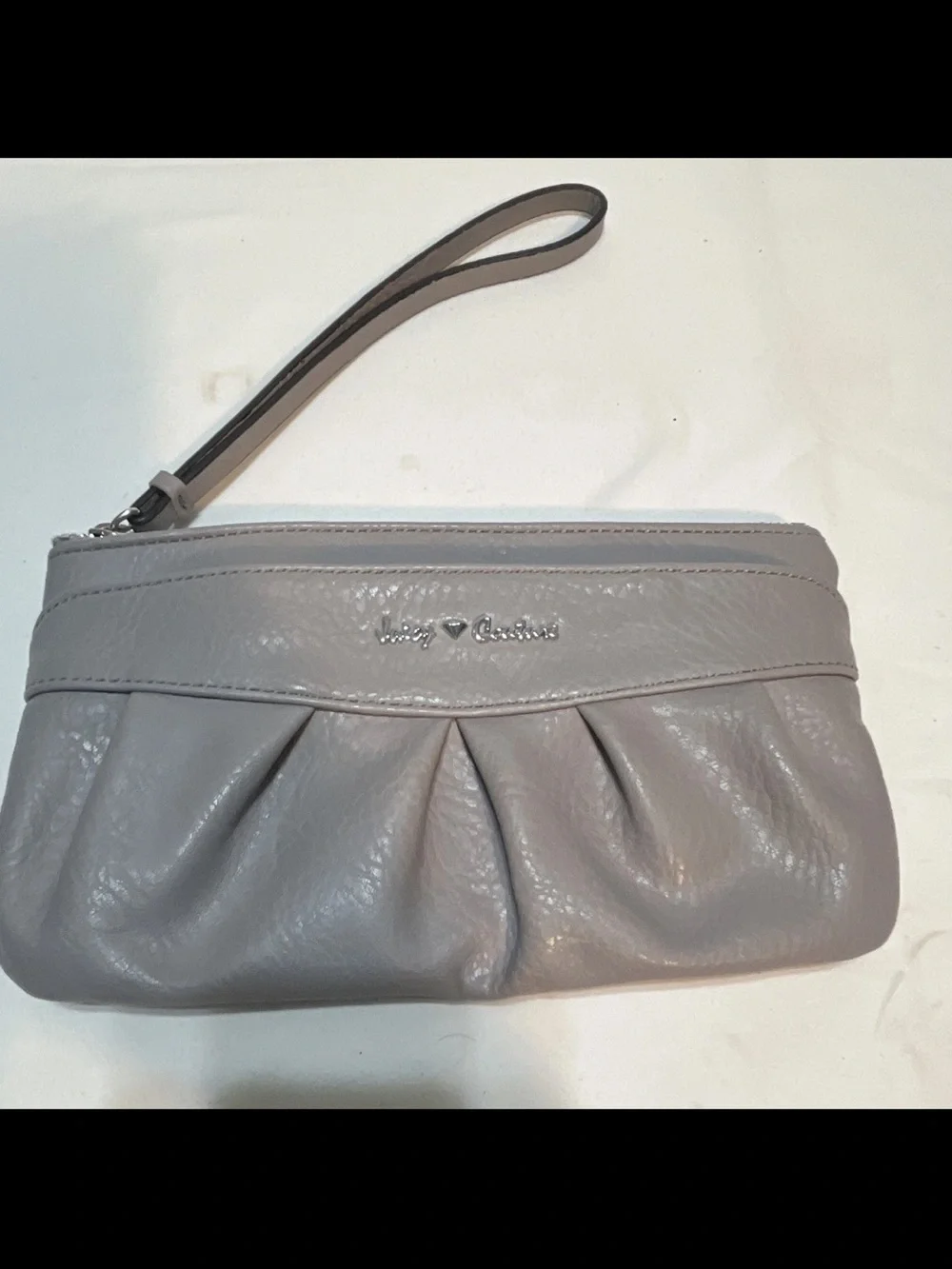 Juicy Couture Light Gray Pleated Wristlet Clutch